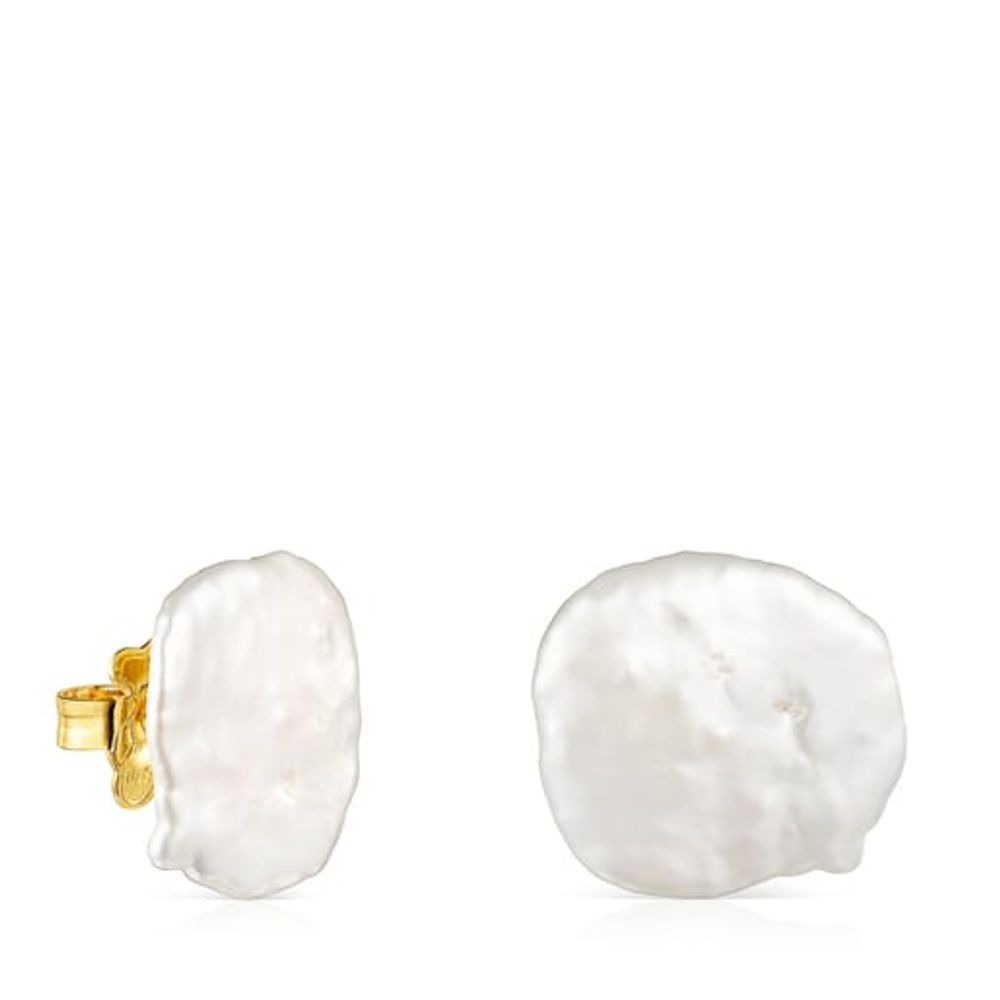 TOUS Small Silver Vermeil Nenufar petal Earrings with Pearl | Westland Mall