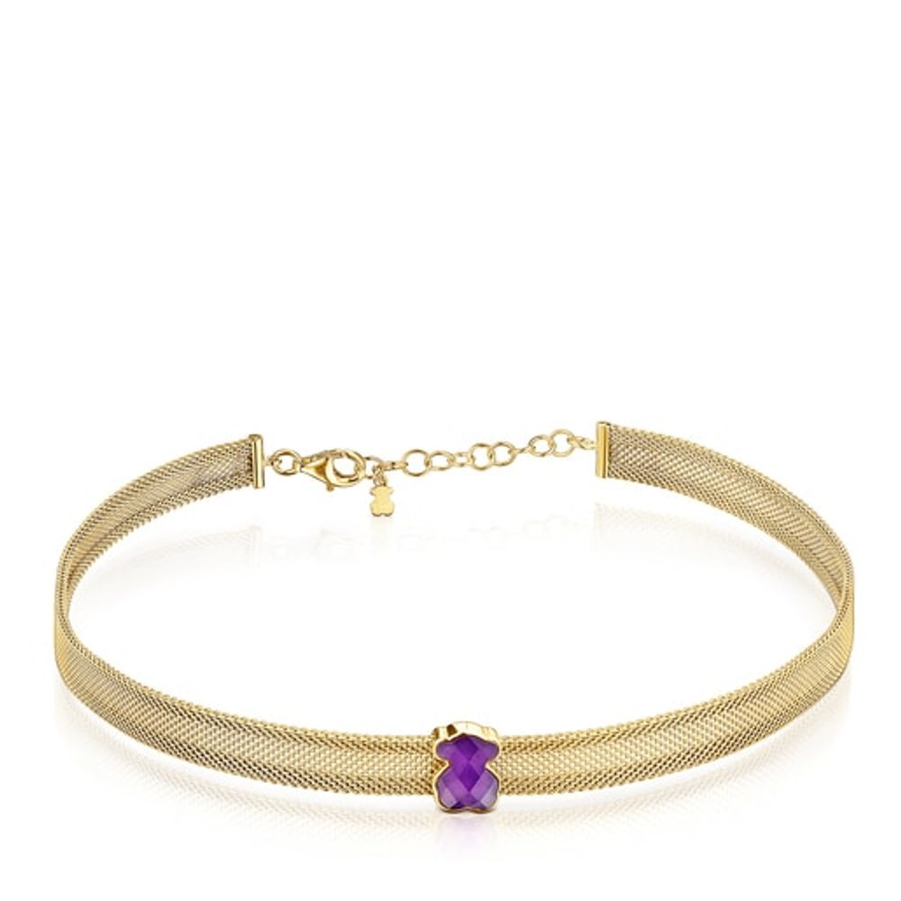 TOUS Gold-colored IP Steel Mesh Color Necklace with Amethyst | Westland Mall