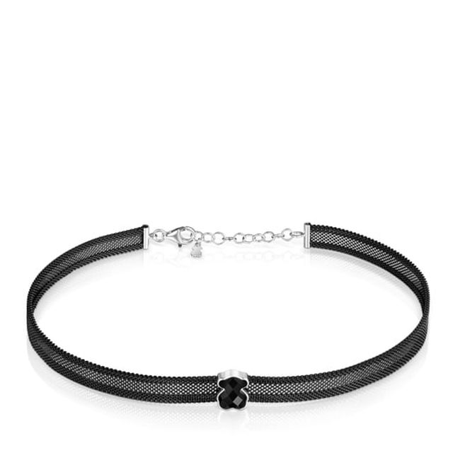 Black IP Steel Mesh Color Necklace with Onyx