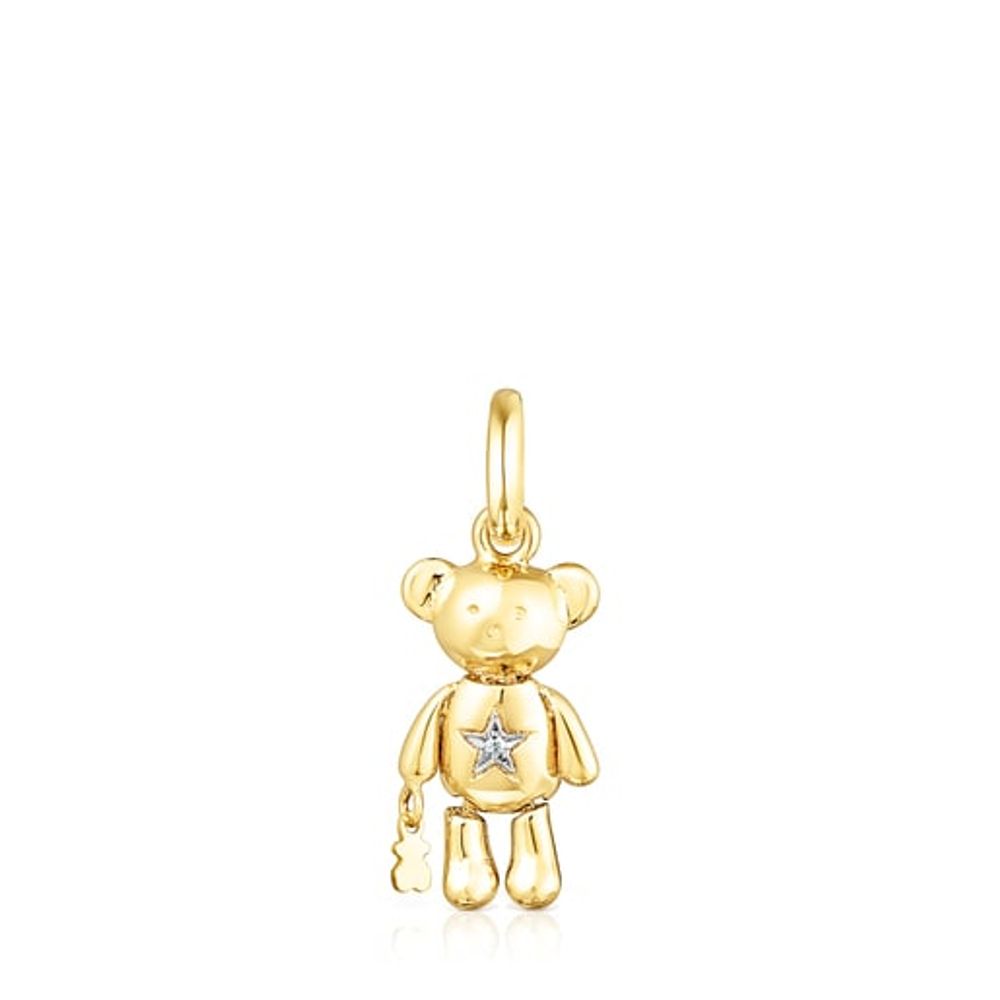 Gold Teddy Bear Stars Pendant with Diamonds