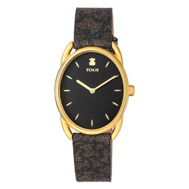 TOUS Gold-colored IP Steel Dai Watch with black Leather Kaos strap |  Westland Mall
