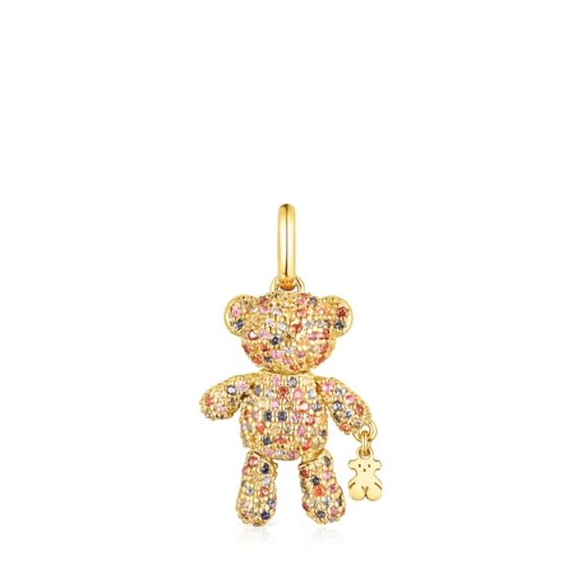 Silver Vermeil Teddy Bear Gems Pendant with Sapphires
