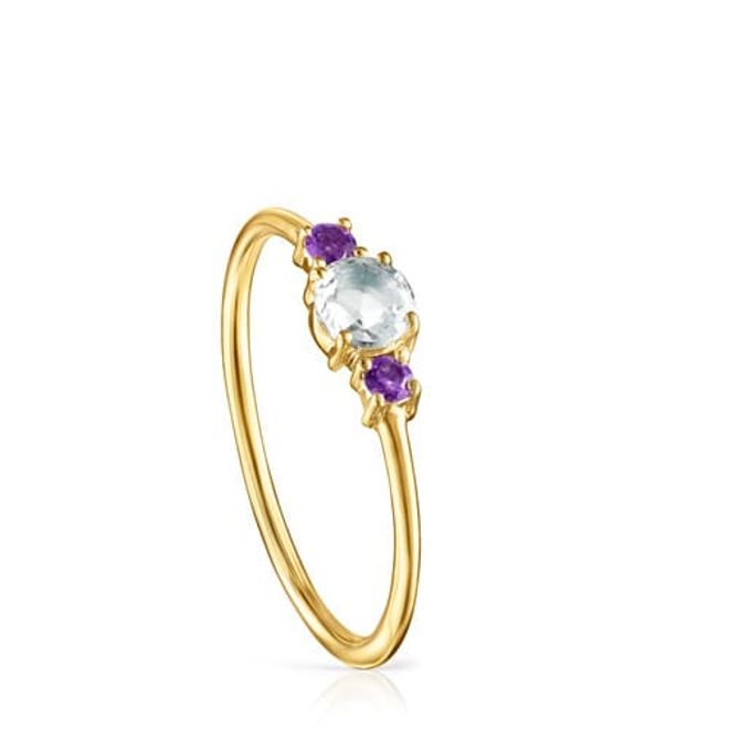Mini TOUS Ivette Ring Gold with Prasiolite and Amethyst