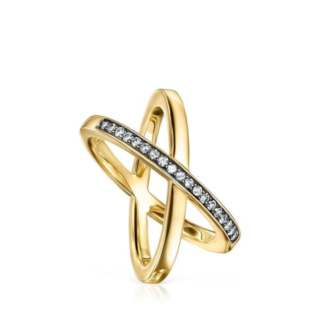 TOUS Nocturne crossed Ring Silver Vermeil with Diamonds 2,2cm. | Westland  Mall
