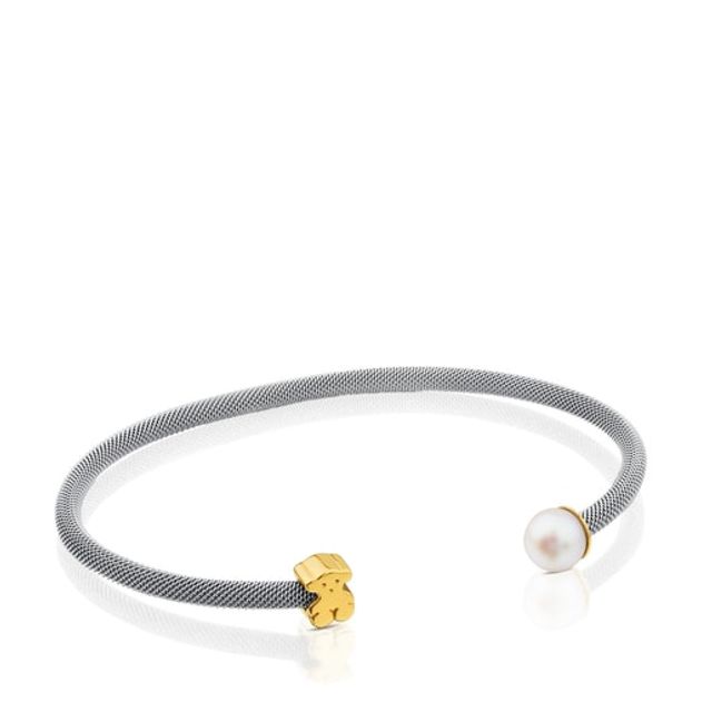 TOUS Steel and Gold TOUS Icon Mesh Bracelet with Pearl Bear motif |  Westland Mall