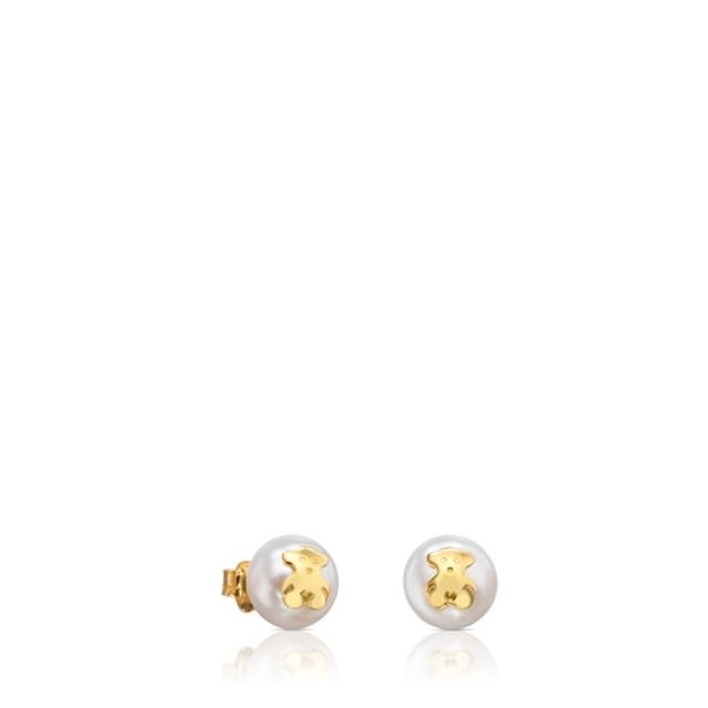 Gold TOUS Bear Earrings with Pearls