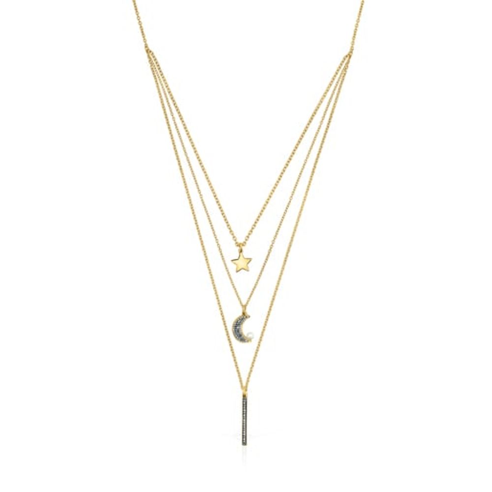 TOUS Nocturne three-strand Necklace in Silver Vermeil with Diamonds and  Pearl | Plaza Las Americas