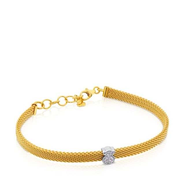 Yellow and white Gold Icon Mesh Bracelet with Diamonds Bear motif