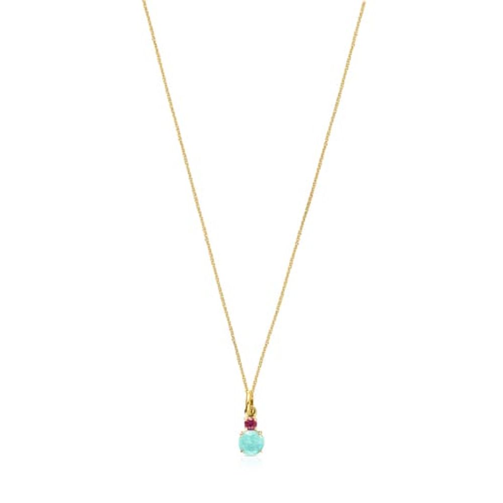 Mini Ivette Necklace in Gold with Amazonite and Ruby