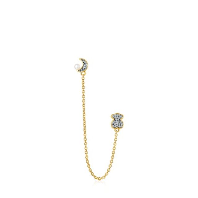 Nocturne double 1/2 Earring in Silver Vermeil with Diamonds and Pearl