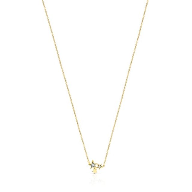 Gold Teddy Bear Stars Necklace with Diamonds