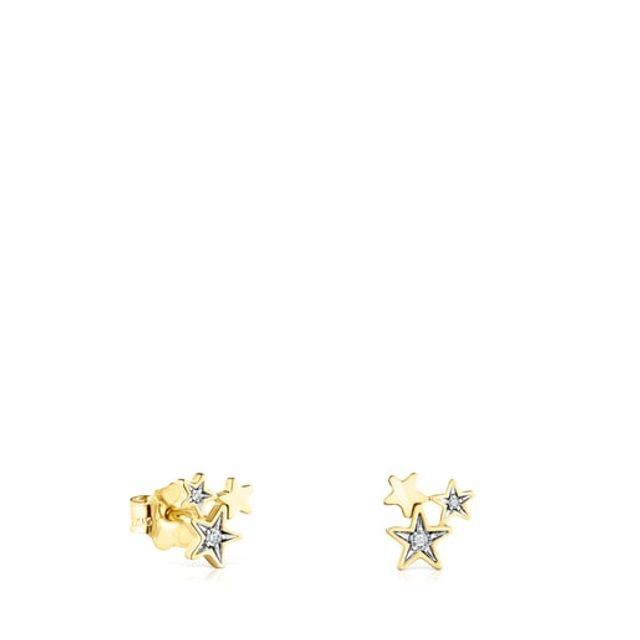 Gold Teddy Bear Stars Earrings with Diamonds