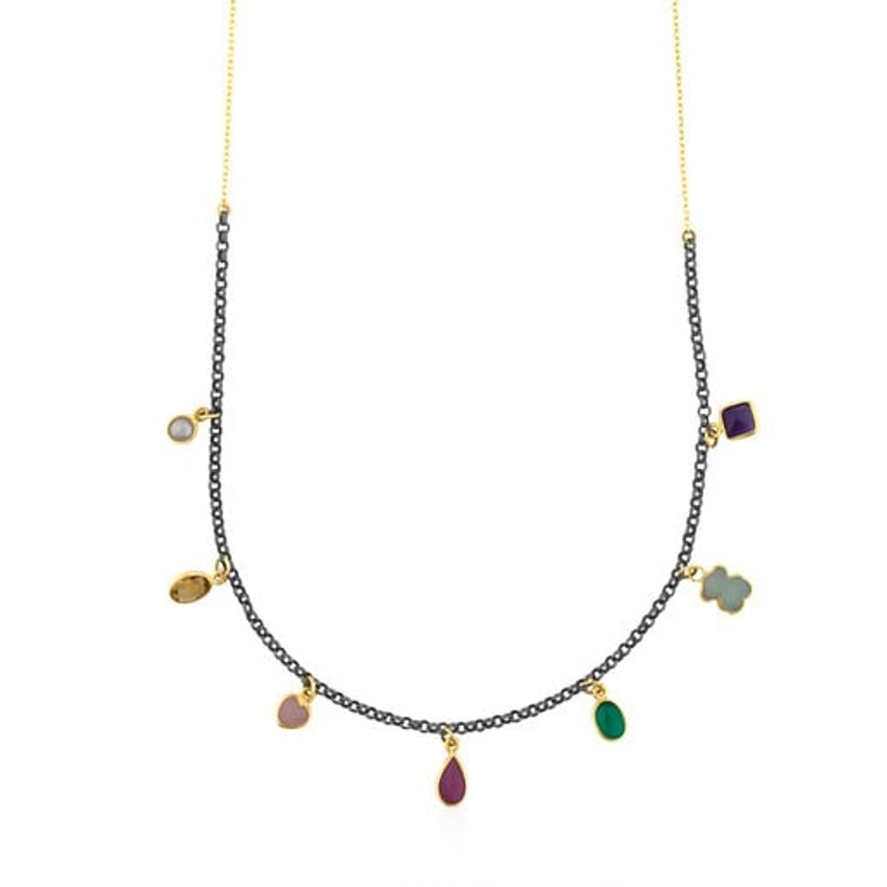 TOUS Gold and Silver Gem Power Necklace with Gemstones | Plaza Las Americas