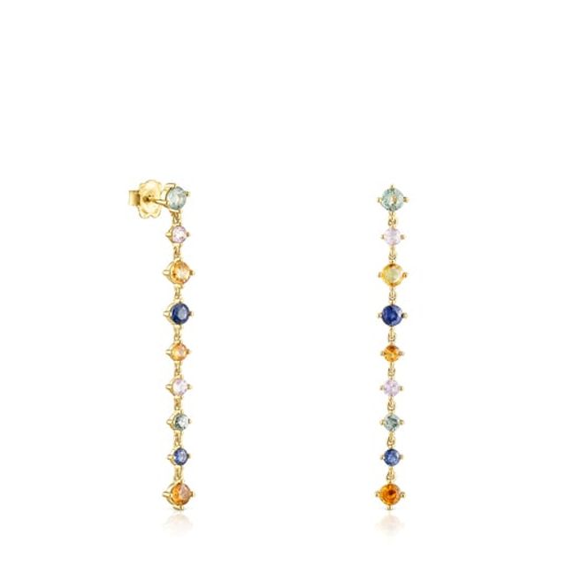 Long Silver Vermeil Glaring Earrings with multicolored Sapphires