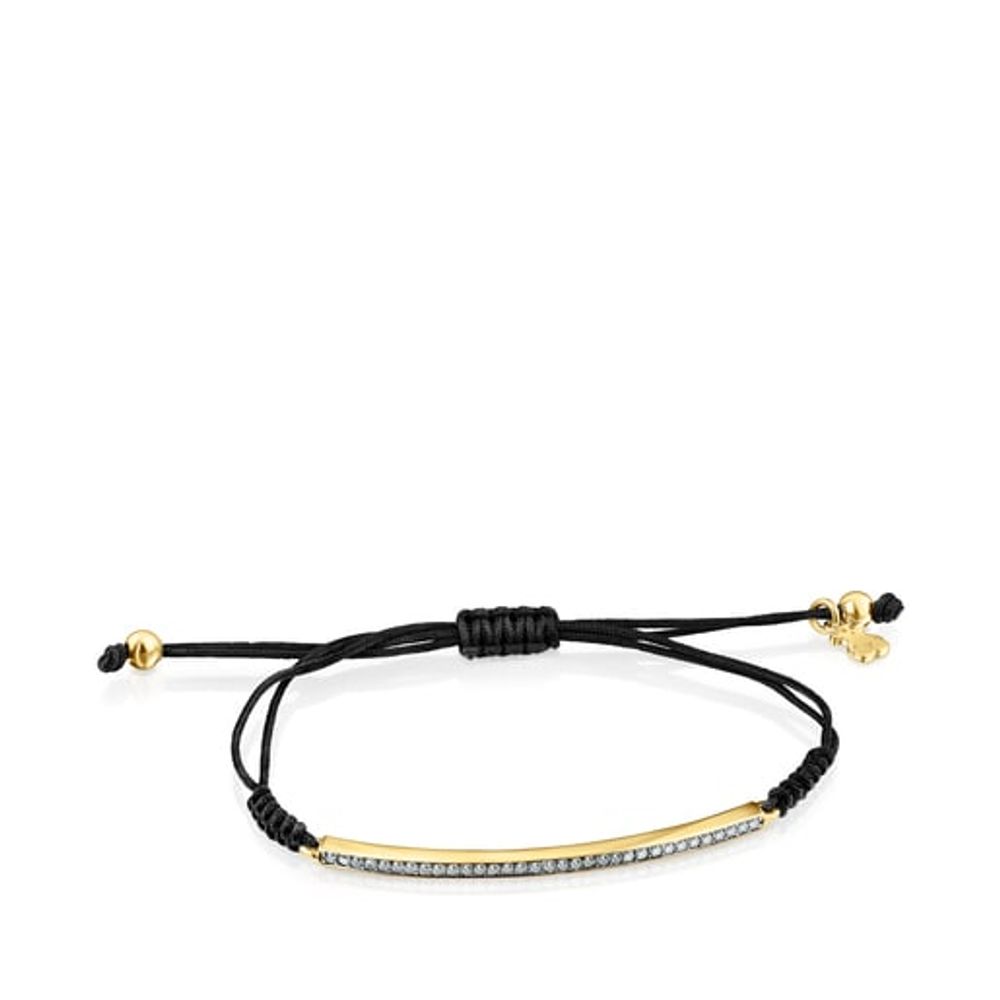 TOUS Nocturne bar Bracelet in Silver Vermeil with Diamonds and black Cord |  Westland Mall