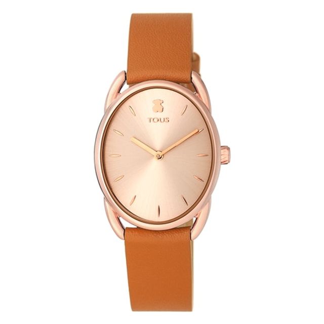 Rose IP Steel Dai Watch with brown Leather strap