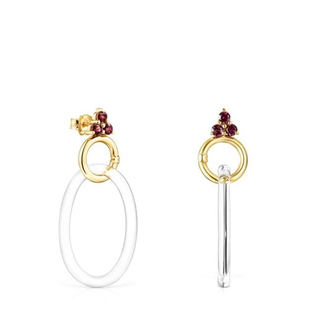 Gold Luz Earrings with Rhodolite and Crystal