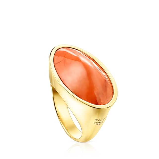 TOUS Silver Vermeil Cocktail Ring with orange Glass | Westland Mall