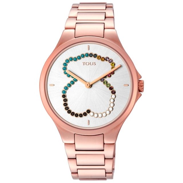 Rose IP Steel bear Motion Straight Watch with crystals