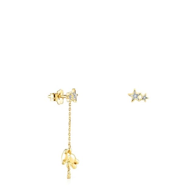 Short/long Gold Teddy Bear Stars Earrings with Diamonds