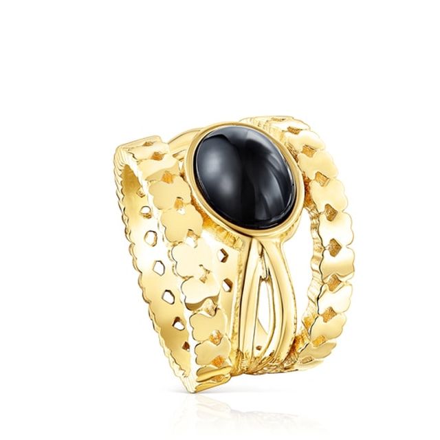 TOUS Silver Vermeil Straight Ring with Onyx | Westland Mall