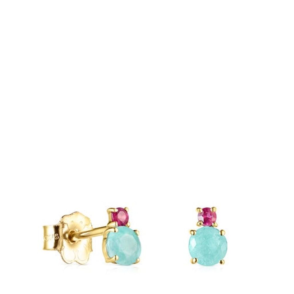 TOUS Mini Ivette Earrings in Gold with Amazonite and Ruby | Westland Mall