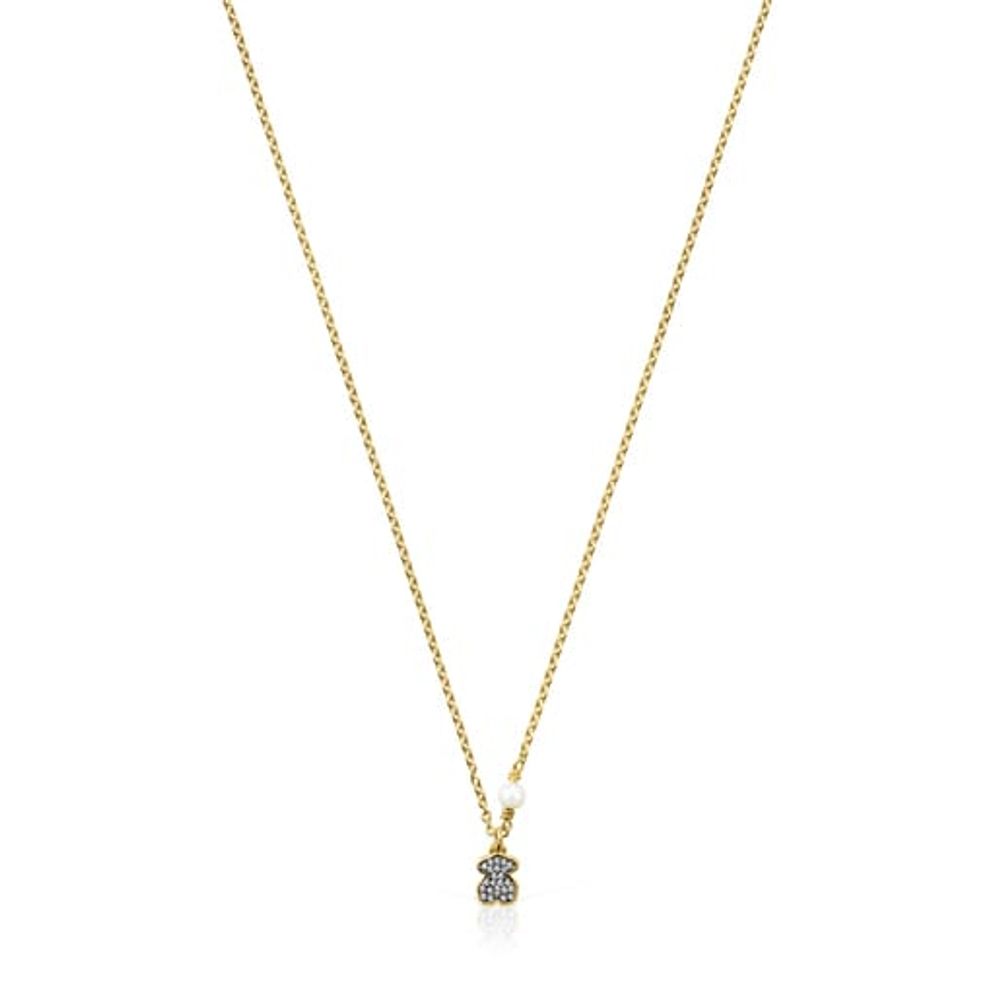 TOUS Nocturne bear Necklace in Silver Vermeil with Diamonds and Pearl |  Plaza Las Americas