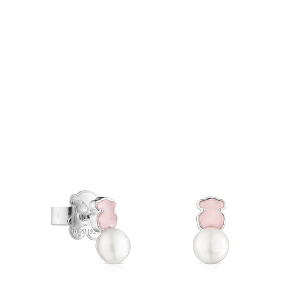 TOUS Mini Color Earrings in Silver with Quartzite and Pearl