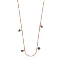 Motif Necklace in Rose Silver Vermeil with Spinels, Ruby and Pearl