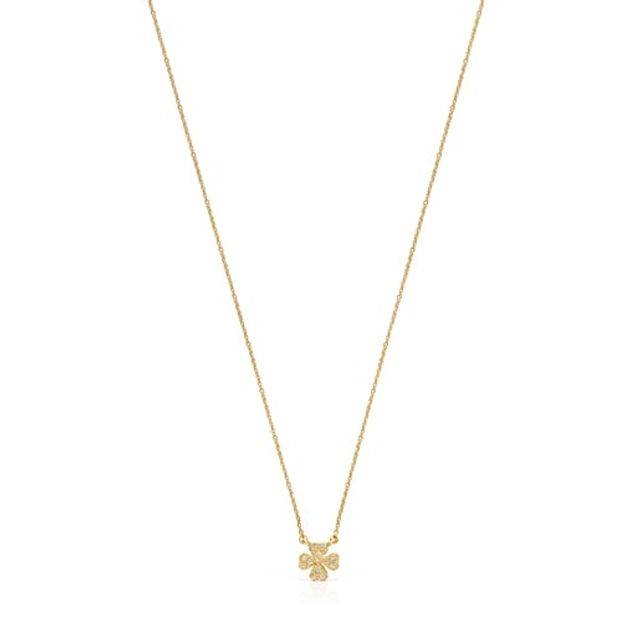 TOUS Gold TOUS Good Vibes clover Necklace with Diamonds | Plaza Las Americas