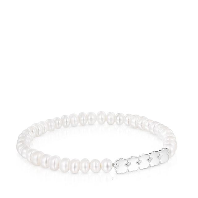 Silver Straight Bracelet with Pearls