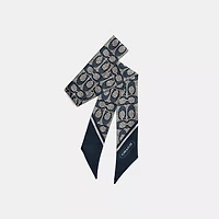 Textured Signature Print Silk Skinny Scarf