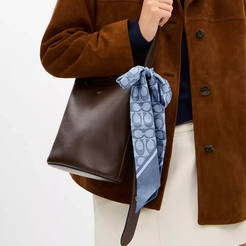 Textured Signature Print Silk Skinny Scarf