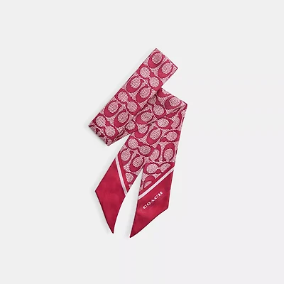Textured Signature Print Silk Skinny Scarf