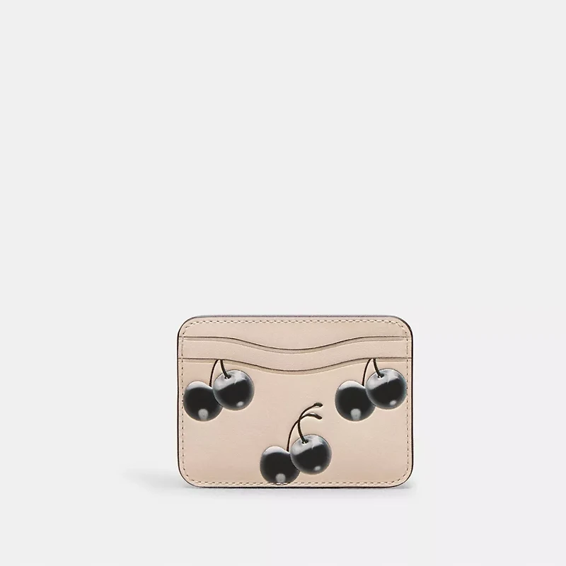 Wavy Card Case Regenerative Leather With Cherry Print