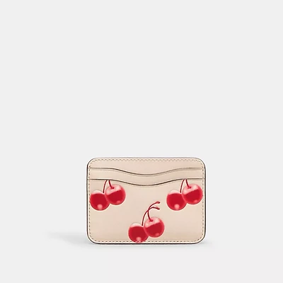 Wavy Card Case In Regenerative Leather With Cherry Print