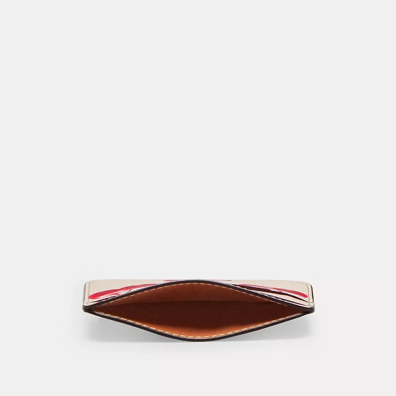 Wavy Card Case In Regenerative Leather With Cherry Print
