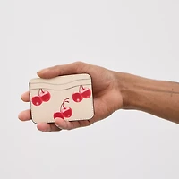 Wavy Card Case In Regenerative Leather With Cherry Print