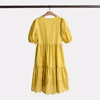 Restored Broderie Anglaise Puff Sleeve Dress Organic Cotton