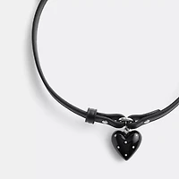 Resin Heart Charm Leather Choker