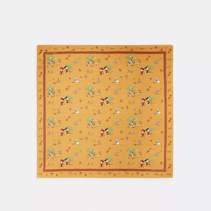 Disney X Coach Silk Square Scarf With Mickey Mouse And Friends