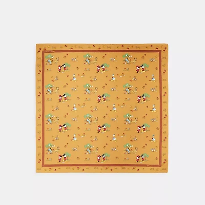 Disney X Coach Silk Square Scarf With Mickey Mouse And Friends