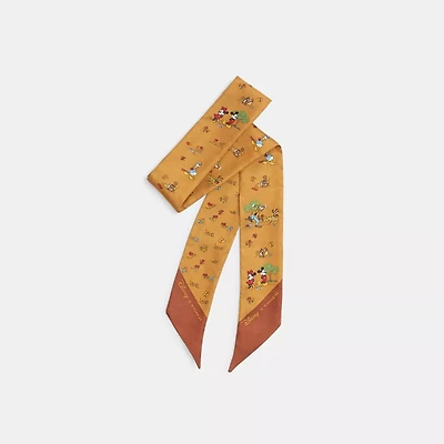Disney X Coach Silk Skinny Scarf With Mickey Mouse And Friends