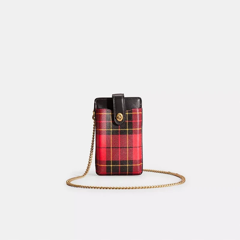 Restored Turnlock Chain Phone Crossbody With Plaid Print