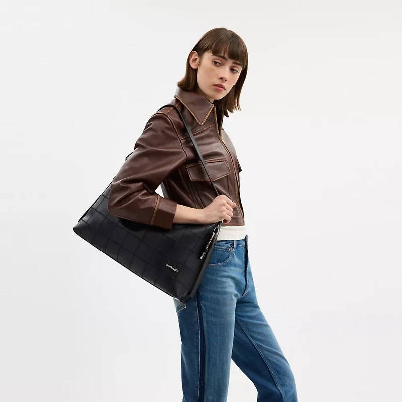 Alter/Ego Slouchy Shoulder Bag In Checkerboard Upcrafted Leather