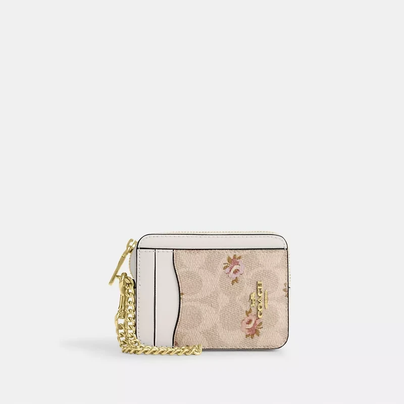 Zip Card Case In Signature Canvas With Floral Print