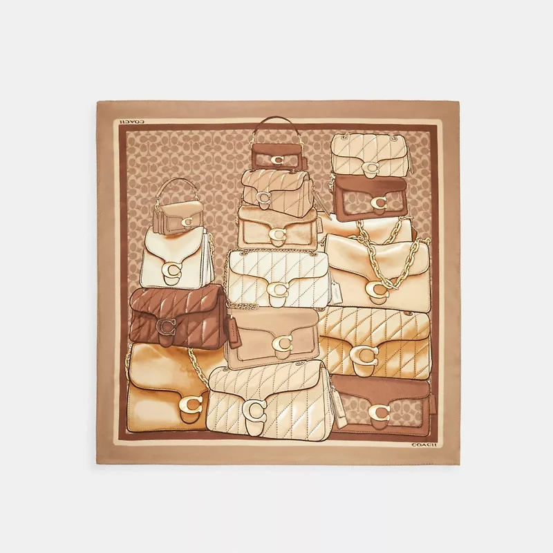 Stacked Tabby Bags Print Silk Square Scarf