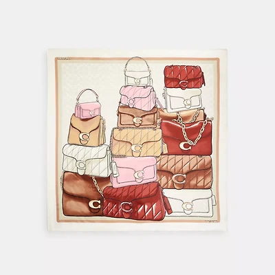 Stacked Tabby Bags Print Silk Square Scarf