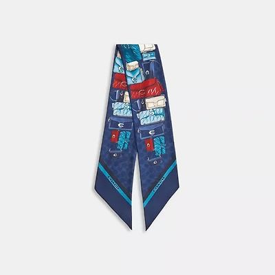 Stacked Tabby Bags Print Silk Skinny Scarf
