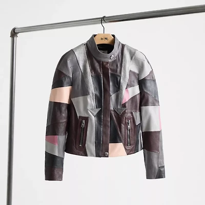 Restored Leather Patchwork Racer Jacket